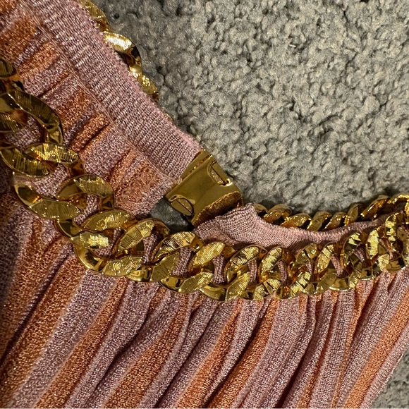 St John New Sparkle Sunburst Pleated Halter Chain Neck Gown Size XL $2,995.00 - Picture 9 of 16